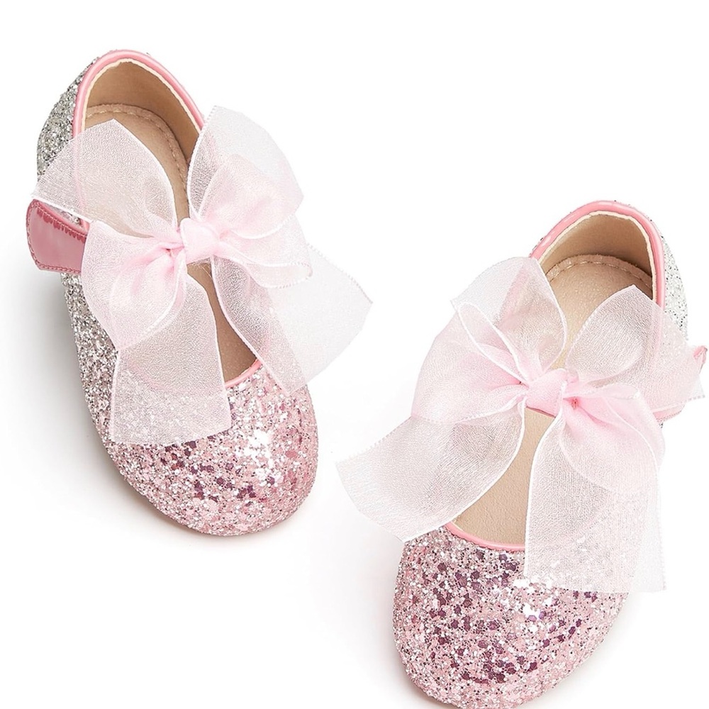 Glittery Pink and Silver Kids Shoes with Bow
